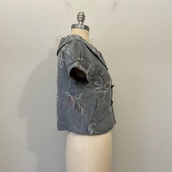 NWT ANTHROPOLOGIE DOUBLE STITCH Gray Wool Embroidered Cropped Jacket Coat - Picture 5 of 10